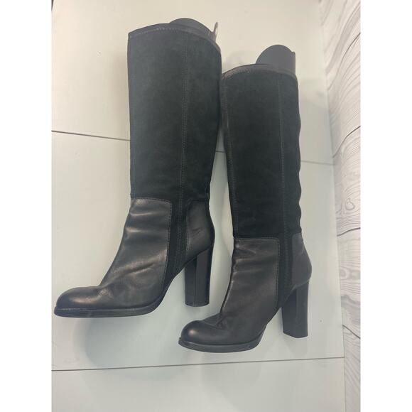 VTG Nine West Size 10.5 Tall EMILIO Black Suede Leather Chunky Boots - Picture 7 of 10